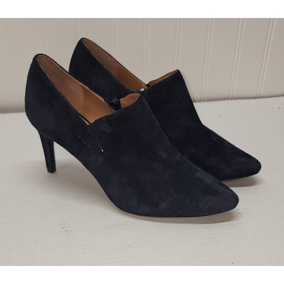 Calvin Klein Womens Joanie Navy Suede textured Heeled Ankle Booties With Zipper - Picture 1 of 14